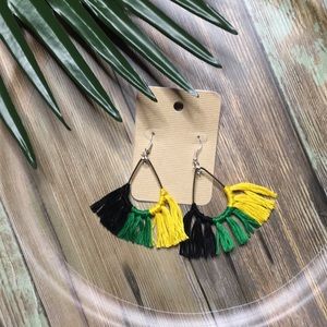 Jamaican Color Fringe Earrings Black Green Gold